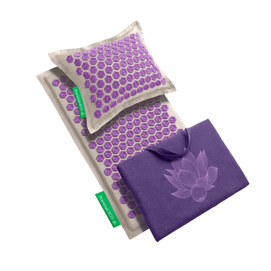 Komplet za masažu: prostirka + jastuk + vreća (Siva/Ljubičasta)