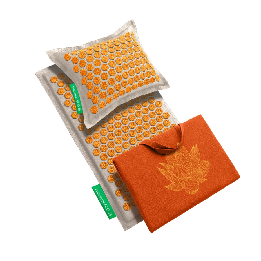 Komplet za masažu: prostirka + jastuk + vreća (Siva/Narančasta)