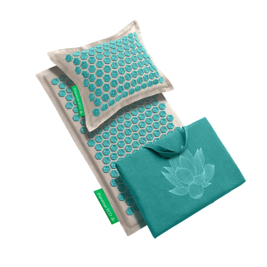 Komplet za masažu: prostirka + jastuk + vreća (Siva/Tirkizna)