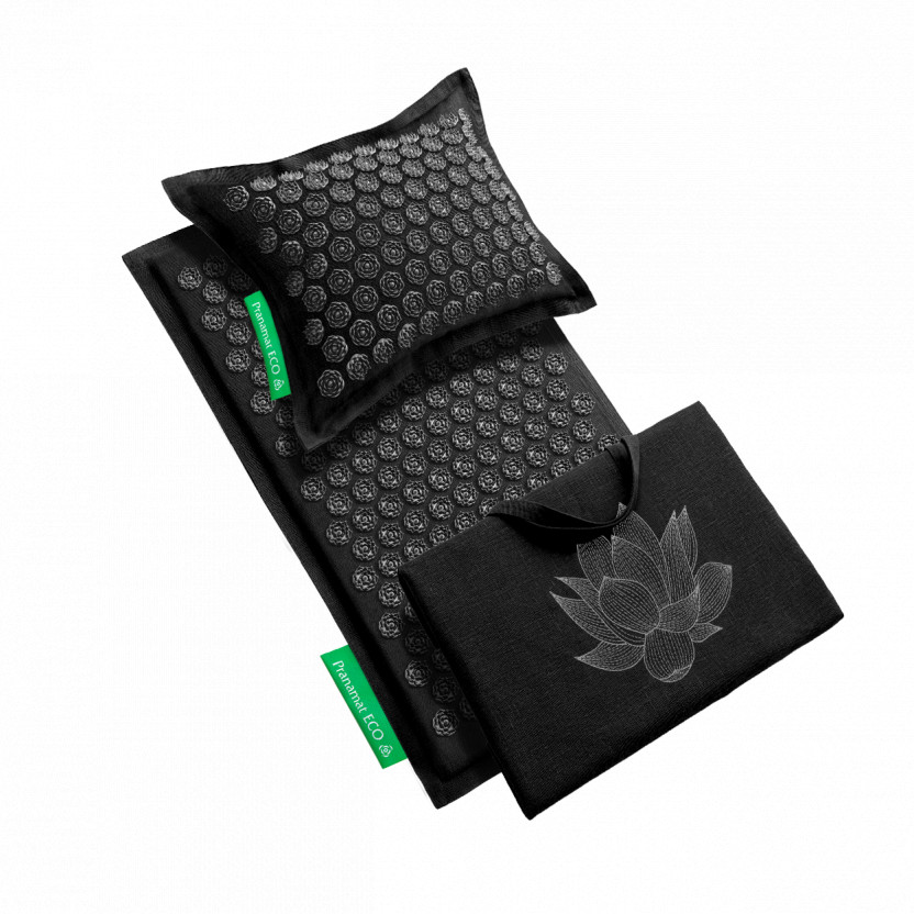 Komplet za masažu: prostirka + jastuk + vreća (Crna)