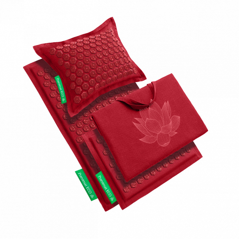 Komplet za masažu: prostirka + jastuk + mini + vreća (Tamno crvena)