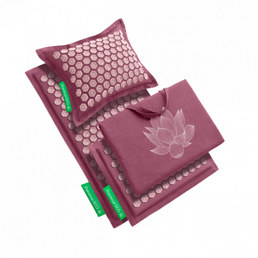 Komplet za masažu: prostirka + jastuk + mini + vreća (Tamno ružičasta)