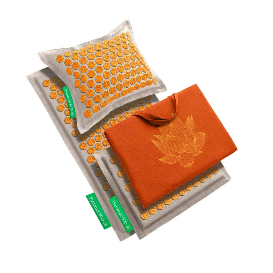 Komplet za masažu: prostirka + jastuk + mini + vreća (Siva/Narančasta)